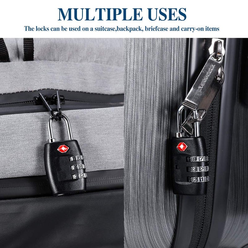 Cluckyu TSA Luggage Locks (4Pack) - 3 Digit Combination Padlocks - Approved Travel Lock for Suitcases & Baggage (Black) - Image 5